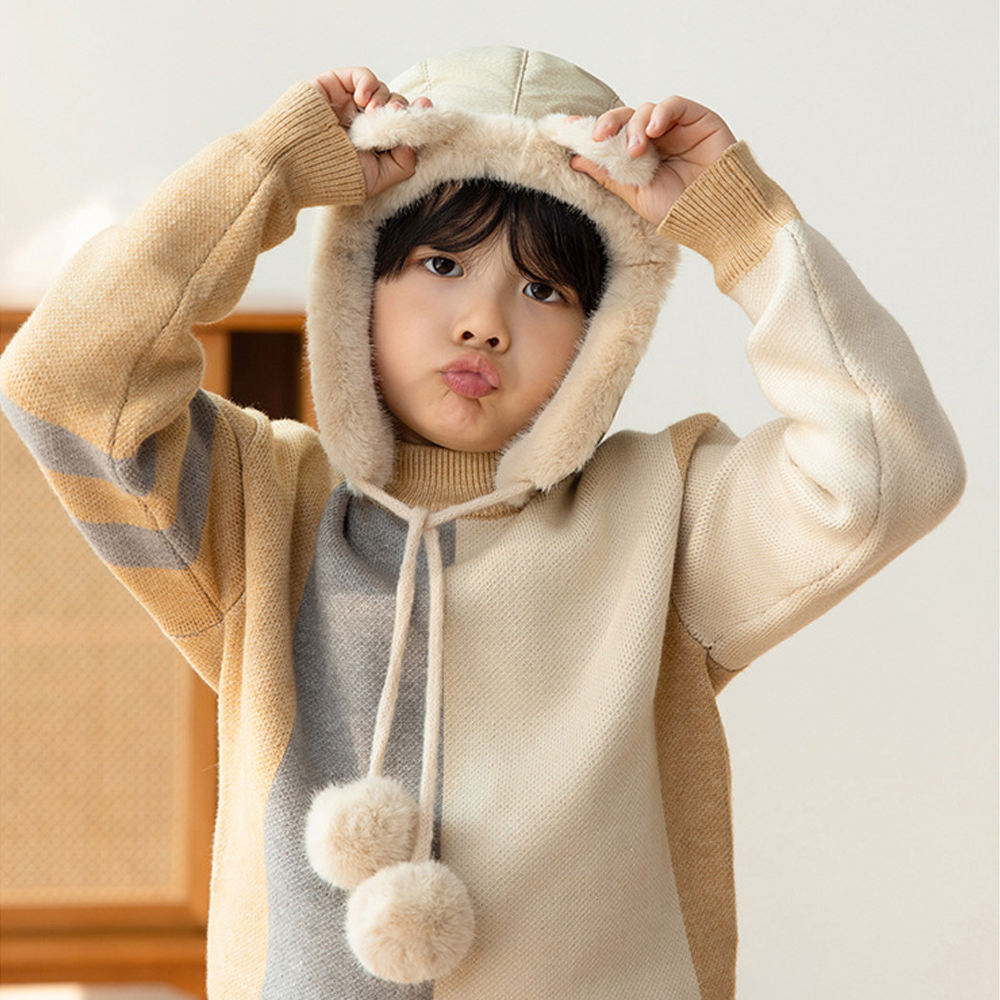 키즈 아동 유아 여아 초등 학생 남아 어린이 아이 겨울 방한 귀달이 고양이 털 군밤 모자 - 상세 이미지 3