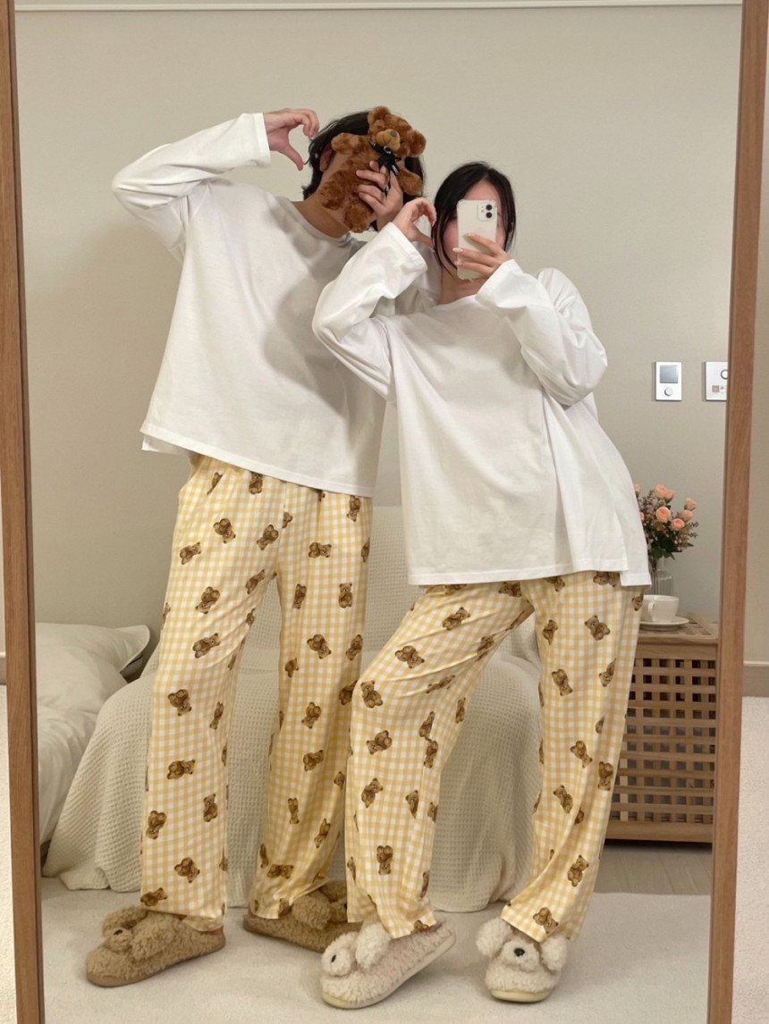 [파토리] 치즈 곰돌이 커플 잠옷바지 빅사이즈 파자마 파티