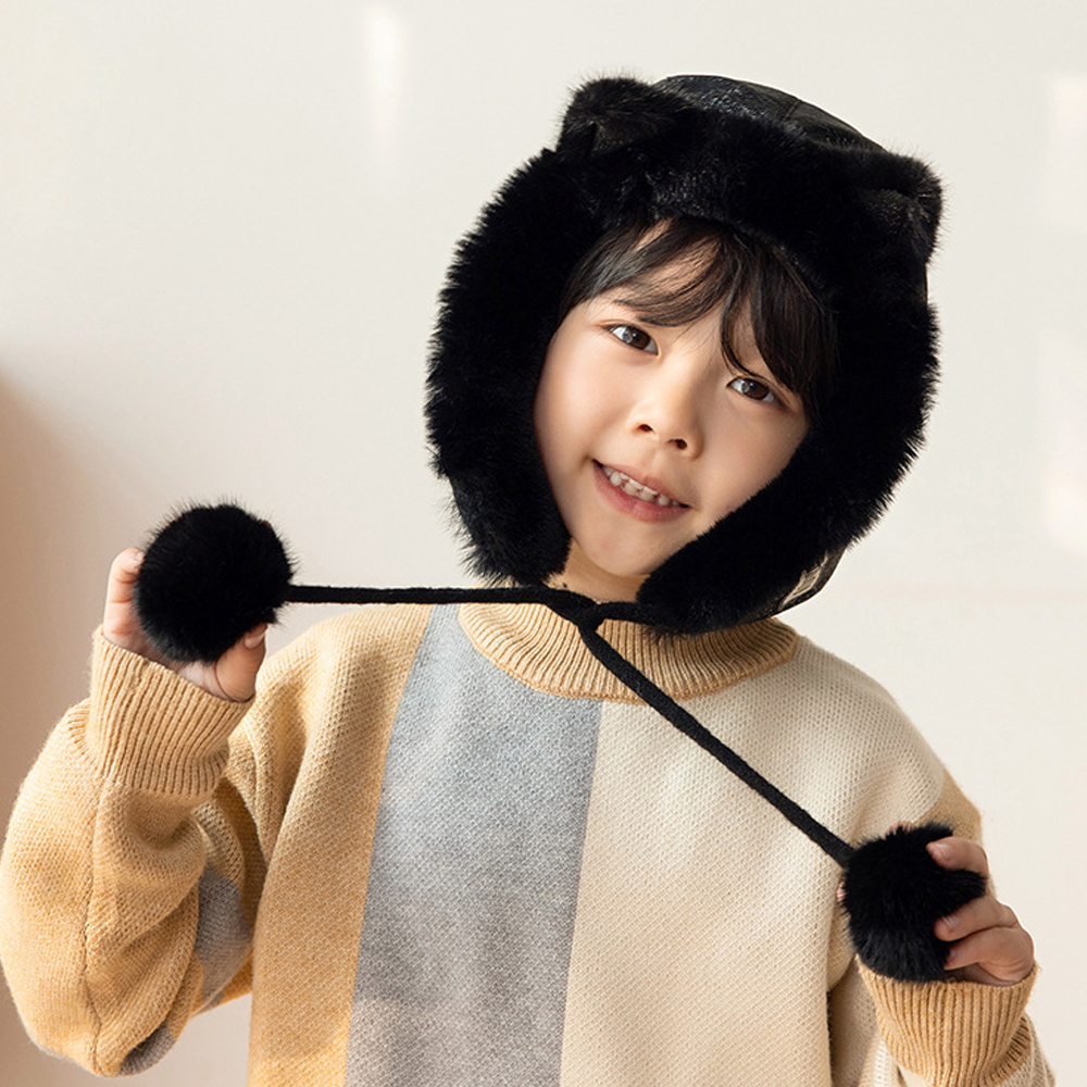 키즈 아동 유아 여아 초등 학생 남아 어린이 아이 겨울 방한 귀달이 고양이 털 군밤 모자 - 상세 이미지 4