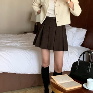 (벨트SET) 헤링본 플레어 미니스커트 A라인 테니스치마 핀턱 주름치마 ... 착용 후기 | 사이즈/핏 총정리 - 상품 이미지 4