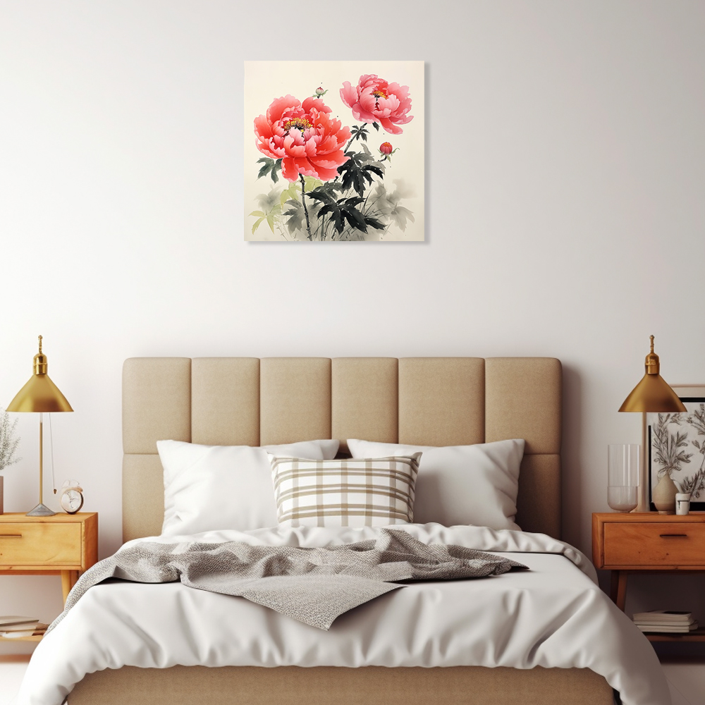 부귀 모란 80x80cm 캔버스액자 모란그림 - 상세 이미지 4