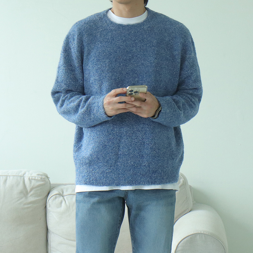 남자니트 두꺼운 울 보카시 부클 니트 이미지 3
