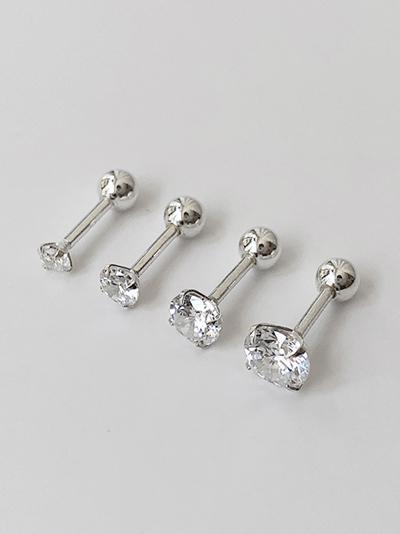 (무배/실버925) all silver 4발 큐빅 은 피어싱 - 메인 이미지