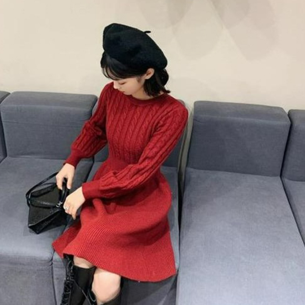 예식장옷차림 하객룩 결혼식 데이트 복장 꽈배기 니트 원피스 이미지 2