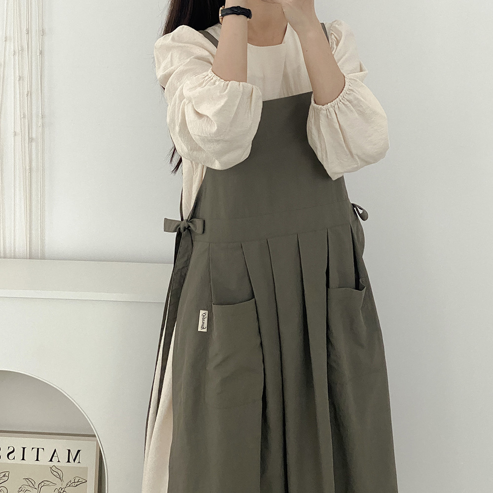 한스데이 방수 단아한 에이프런 카페 네일샵 꽃집 원피스 자수 앞치마