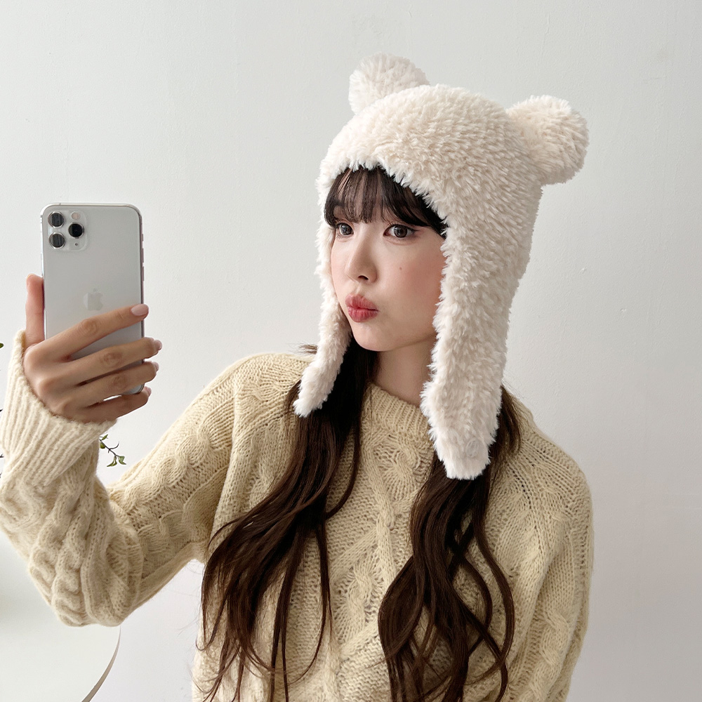 귀여운 베어 곰돌이모자 버튼 귀달이 겨울 워머 털모자 이미지 8