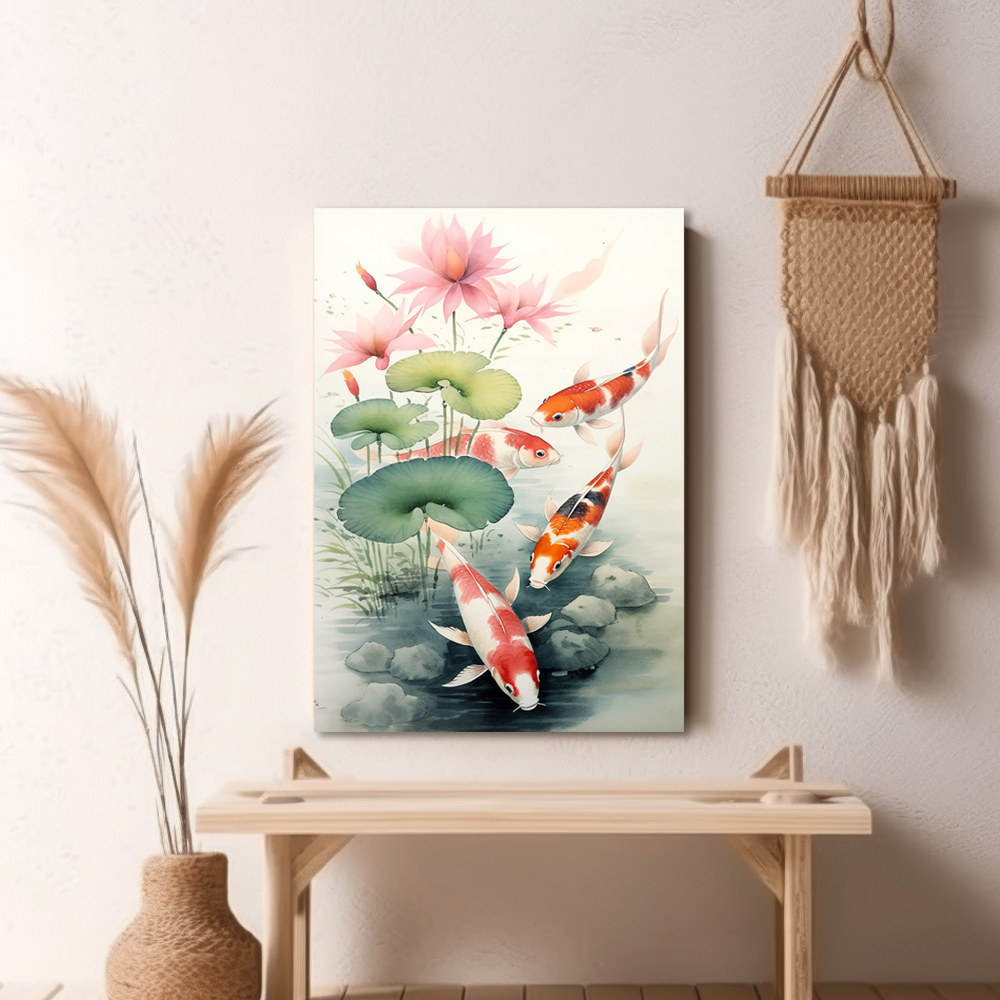 황금 잉어 80x80cm 캔버스 액자 구어도 잉어그림 - 상세 이미지 4
