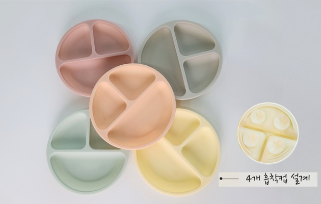 젬베베 실리콘  3구 국산 유아식판 문어빨판 흡착컵 유아식기 커버세트