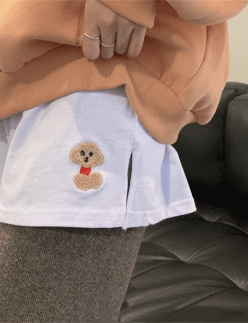 페이크 자수 포인트 옆트임 티셔츠 이너 밴딩스커트 - 상품 이미지