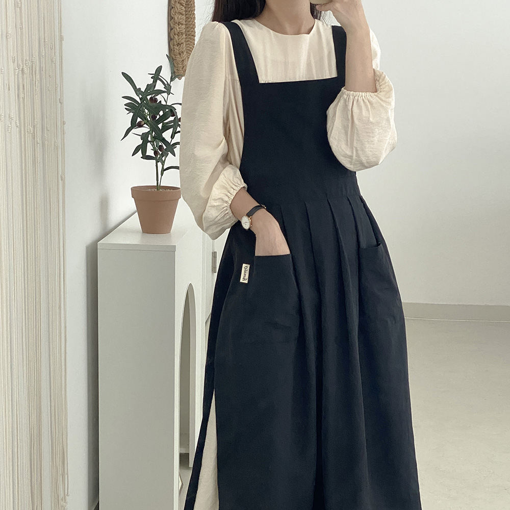 한스데이 방수 단아한 에이프런 카페 네일샵 꽃집 원피스 자수 앞치마