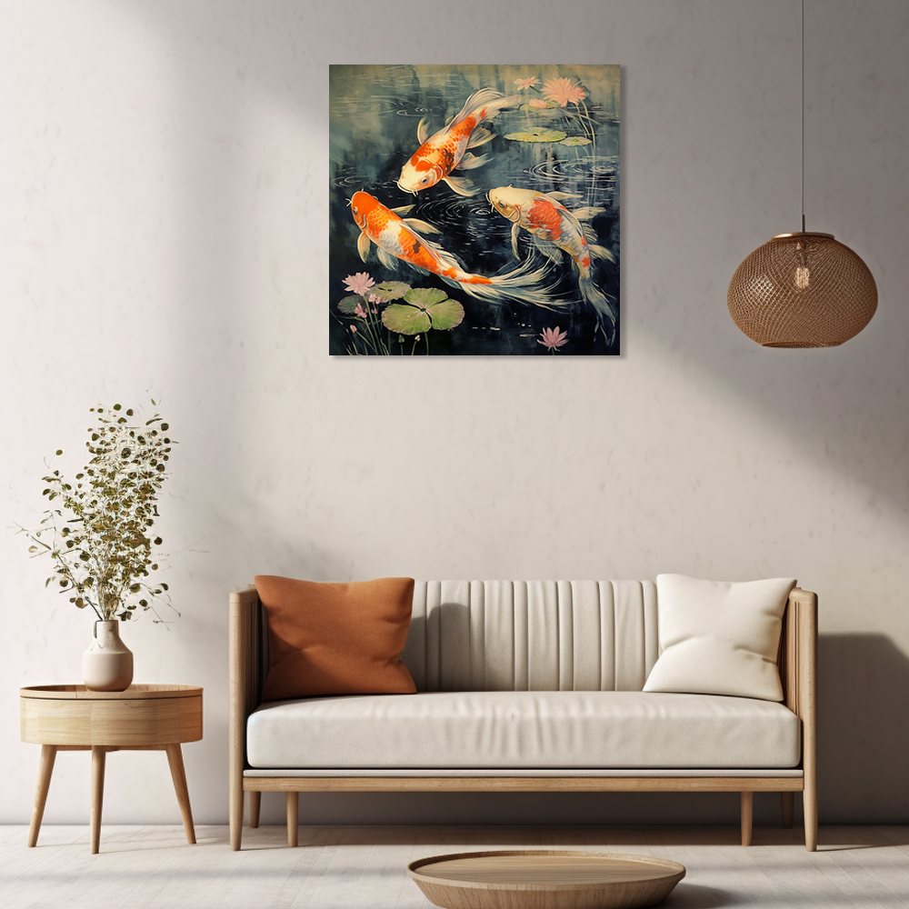황금 잉어 80x80cm 캔버스 액자 구어도 잉어그림 - 상세 이미지 2