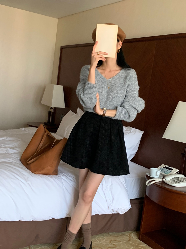 포근한 루즈핏 알파카 울 니트 레이어드 브이넥니트 긴팔 여성 니트티 이미지 3