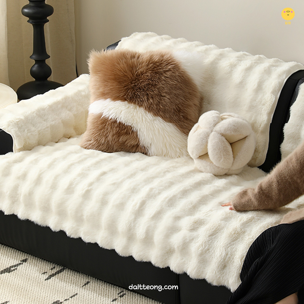 달떵 겨울 극세사 크림버블 퍼 쇼파 커버 패드 매트 러그 밍크 덮개 깔개 120x90