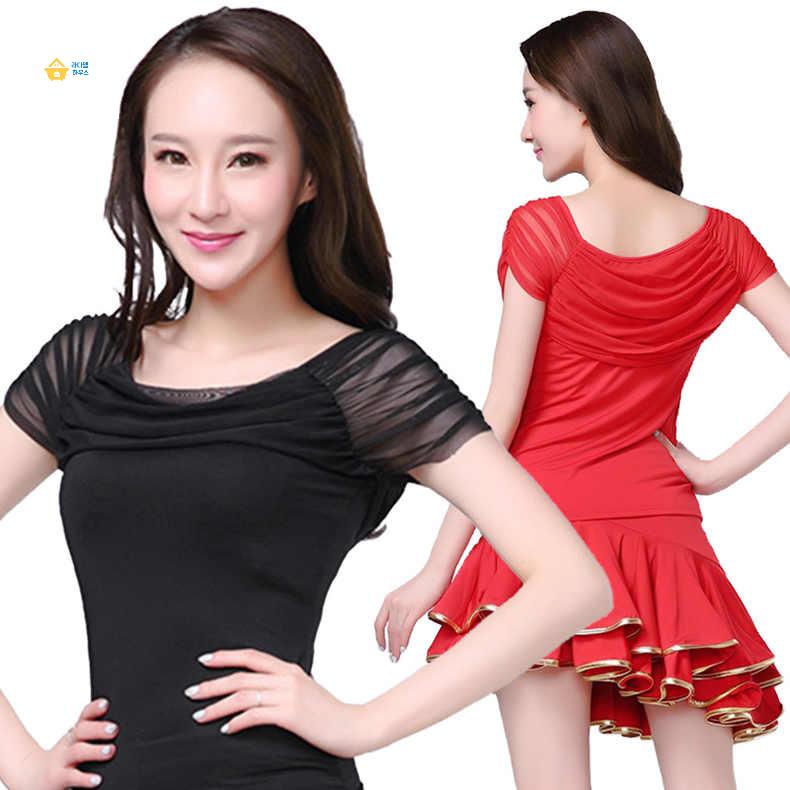 상의 의상 댄스복 티셔츠 시스루 여름 라인 라틴 복장 - 상품 이미지