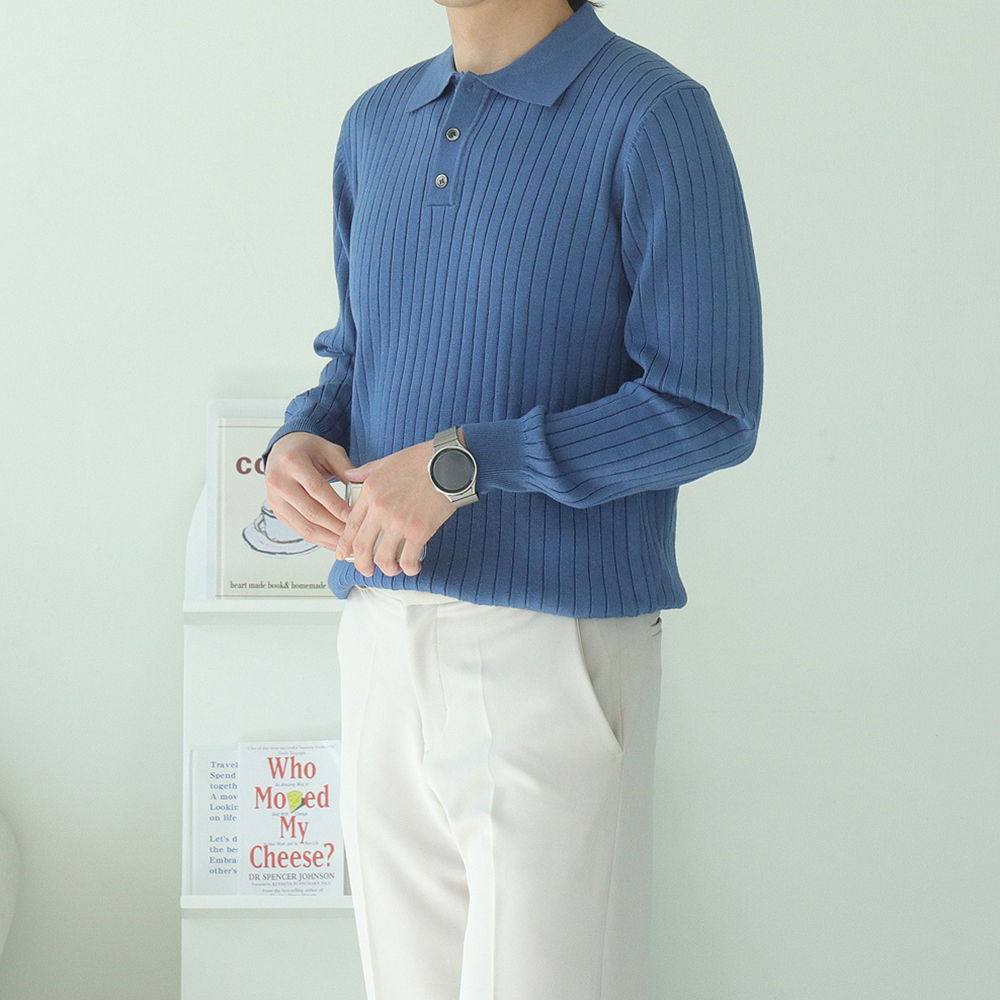 남자 니트 헨리넥 정장 카라 니트 이미지 2