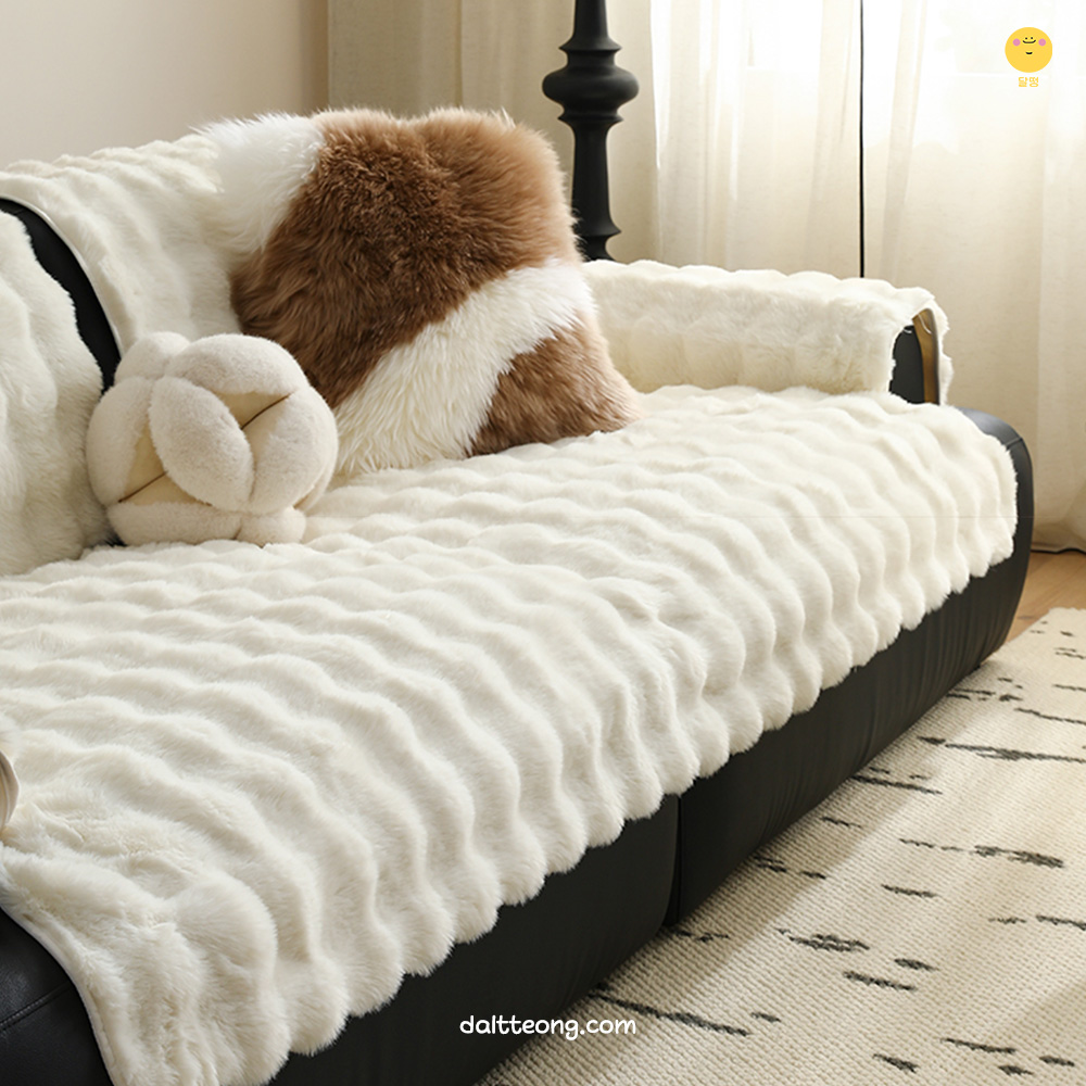 달떵 겨울 극세사 크림버블 퍼 쇼파 커버 패드 매트 러그 밍크 덮개 깔개 120x90