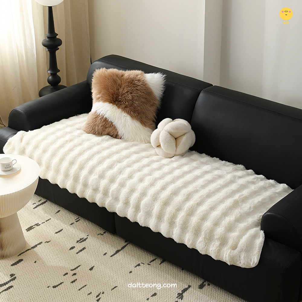 달떵 겨울 극세사 크림버블 퍼 쇼파 커버 패드 매트 러그 밍크 덮개 깔개 120x90