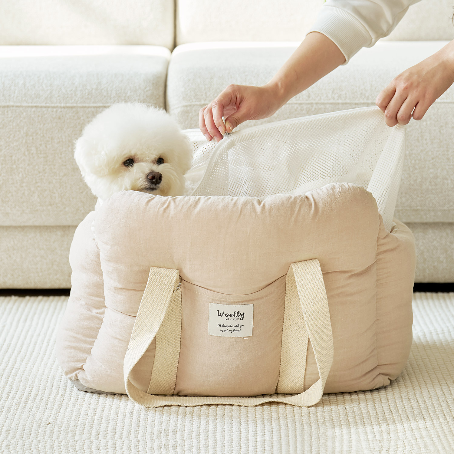 울리 코튼체크 구름 강아지 이동가방 슬링백 산책 캐리어 기내용 M