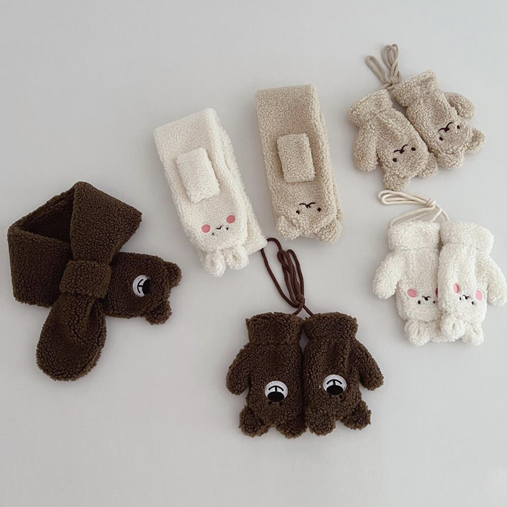 유아 키즈 아동 초등 학생 여아 남아 어린이 주니어 털 겨울 목도리 모자 넥 워머 세트 - 상세 이미지 3