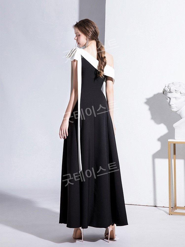 블랙 드레스 이브닝 파티 연주회 시상식 피로연 촬영 무대 우아한 럭셔리 공연복 연주복 - 상세 이미지 5