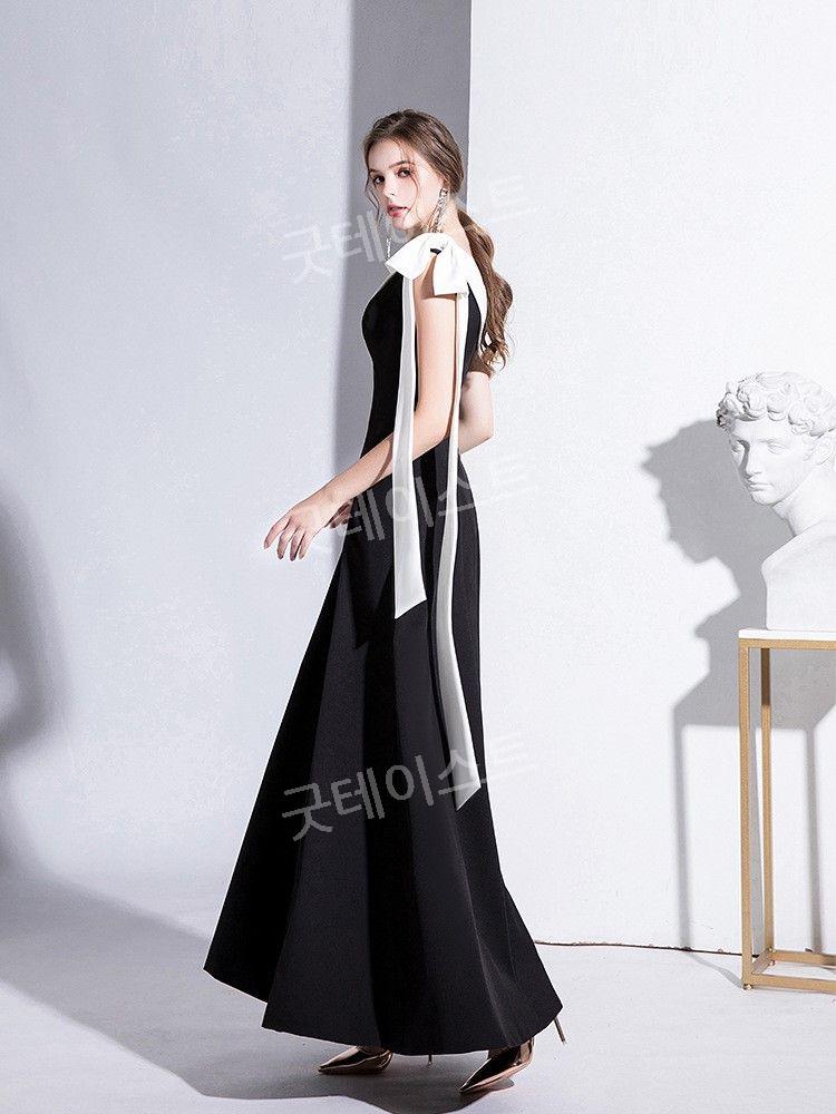 블랙 드레스 이브닝 파티 연주회 시상식 피로연 촬영 무대 우아한 럭셔리 공연복 연주복 - 상세 이미지 4