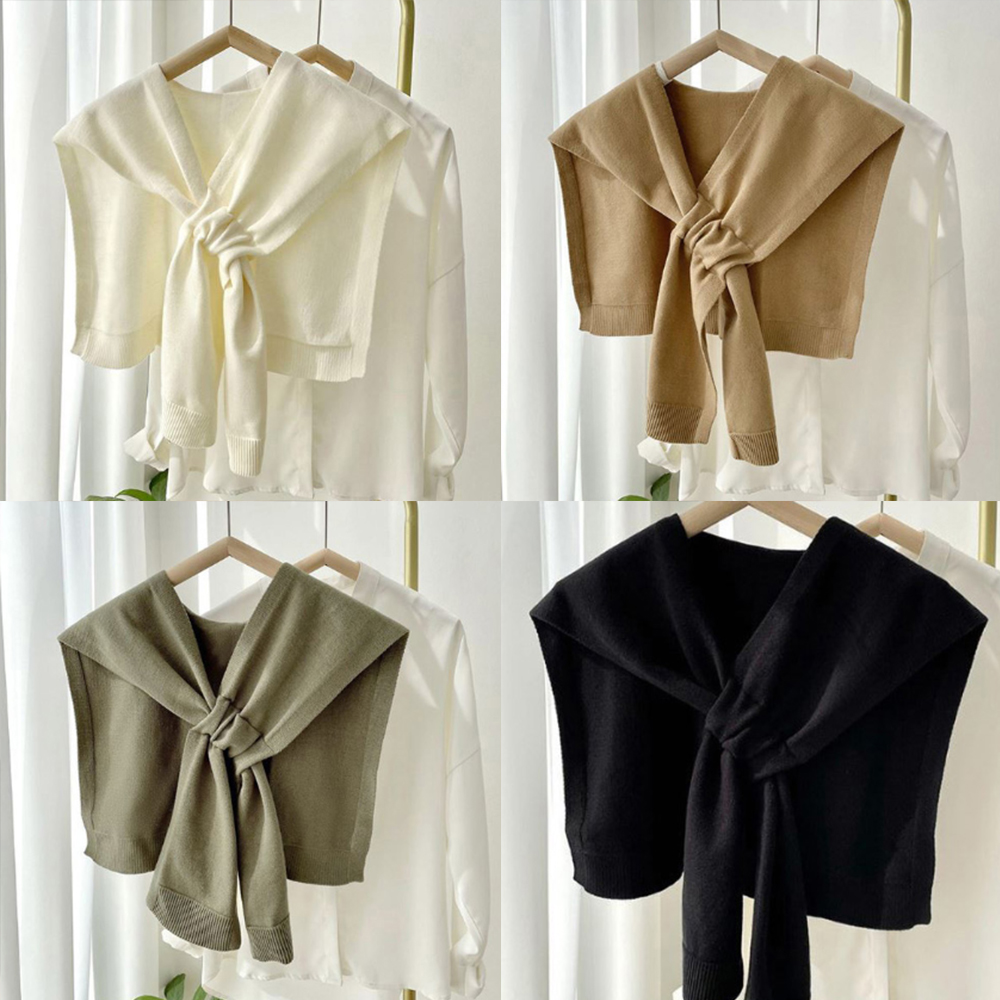어깨 숄 가디건 니트 페이크 무지 레이어드 여자 여성 봄 가을 코디 심플 데일리 간절기 이미지