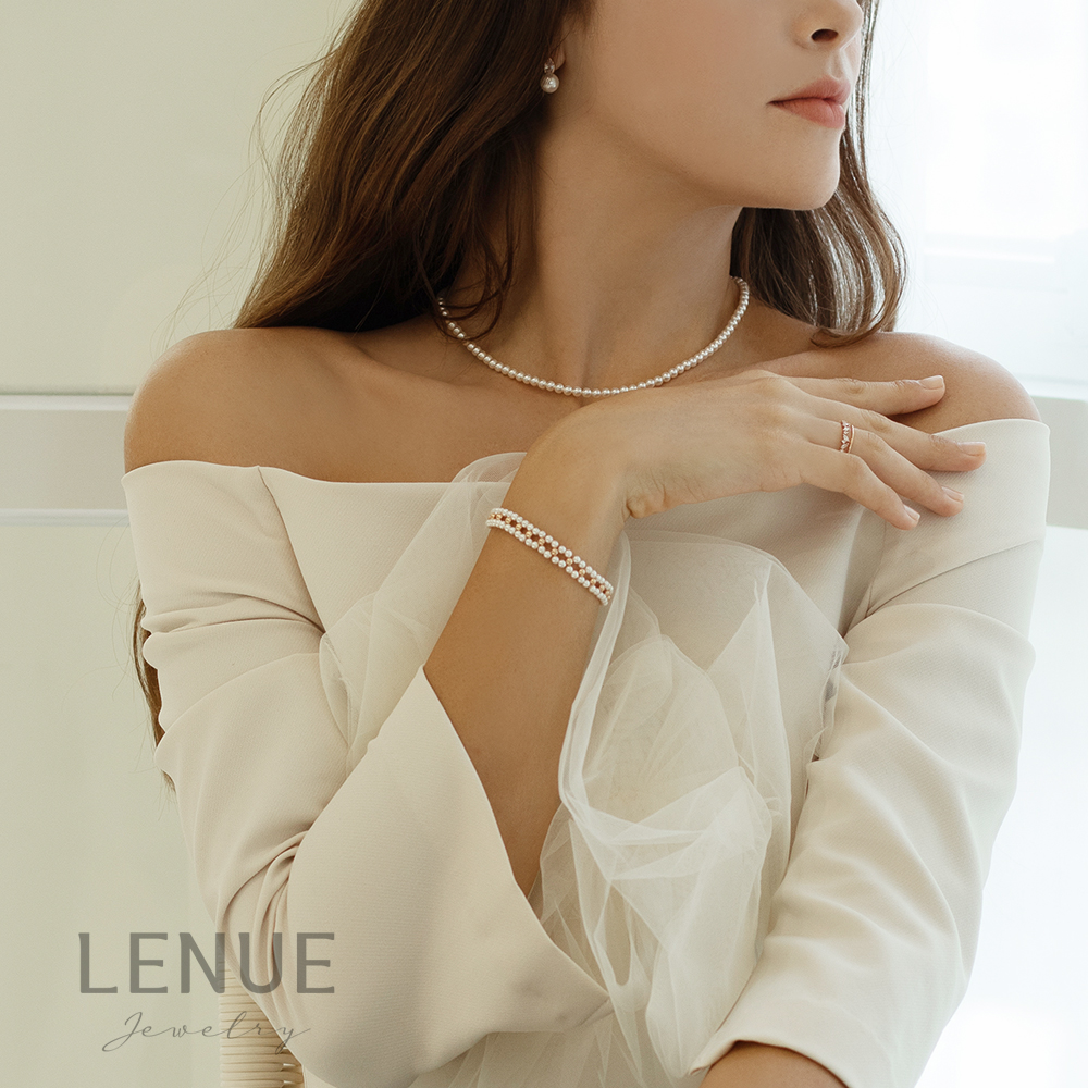 레뉴 크레스파 일레스틱 진주 두줄 팔찌 / 925 실버 프리사이즈 3미리 크리스탈 선물 이미지 7