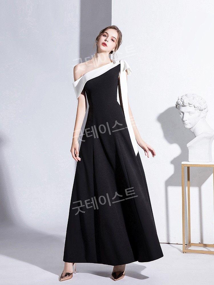 블랙 드레스 이브닝 파티 연주회 시상식 피로연 촬영 무대 우아한 럭셔리 공연복 연주복 - 상세 이미지 3