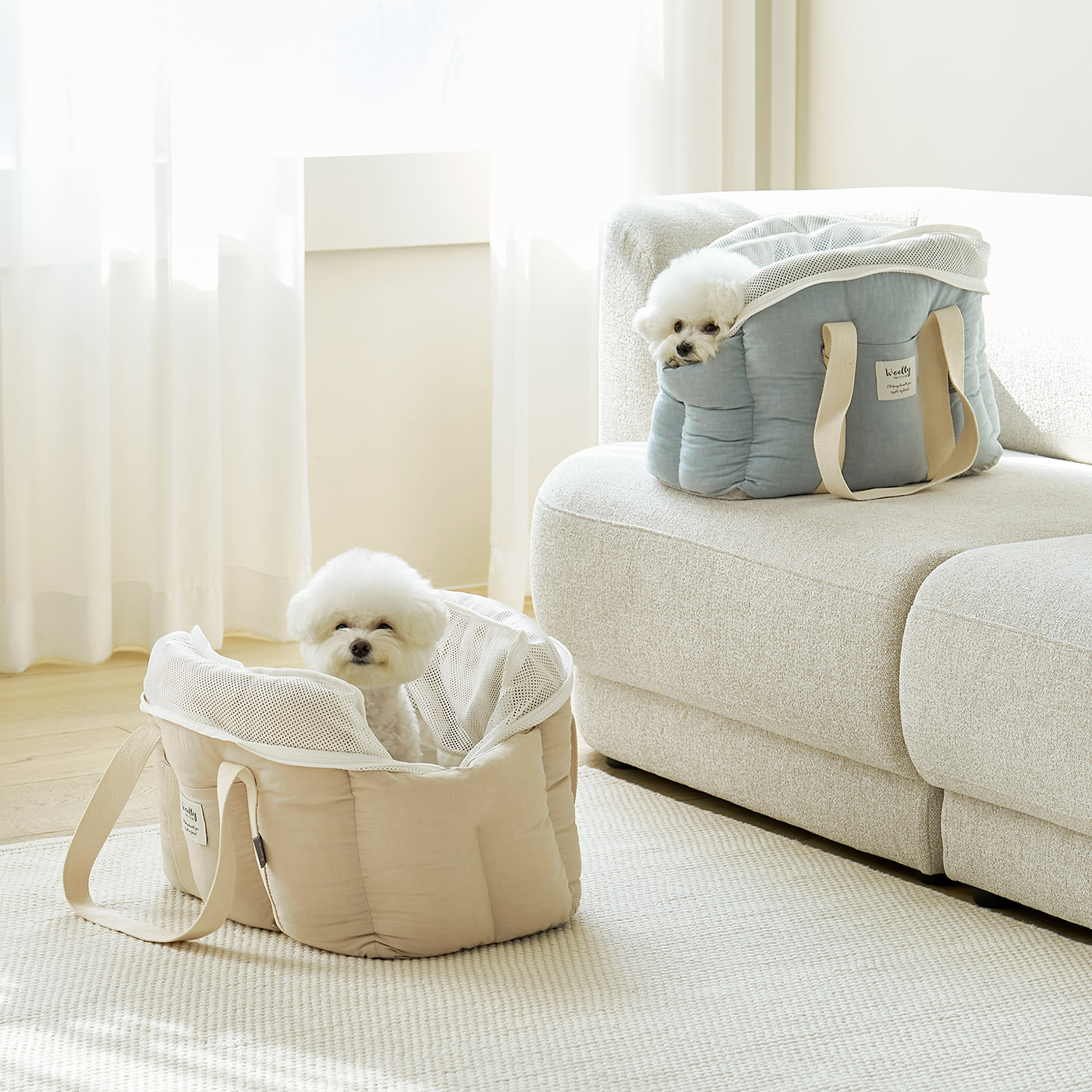 울리 코튼체크 구름 강아지 이동가방 슬링백 산책 캐리어 기내용 M