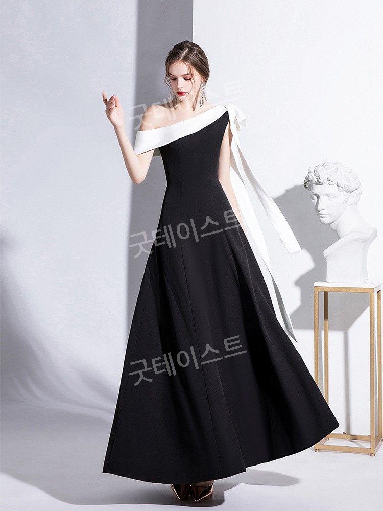 블랙 드레스 이브닝 파티 연주회 시상식 피로연 촬영 무대 우아한 럭셔리 공연복 연주복 - 상세 이미지 2