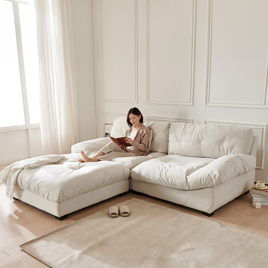 리퍼브 30%추가할인 - 이노센트 하늘 N1 구스 패브릭 모듈 3.5인 소파＋스툴 i104456