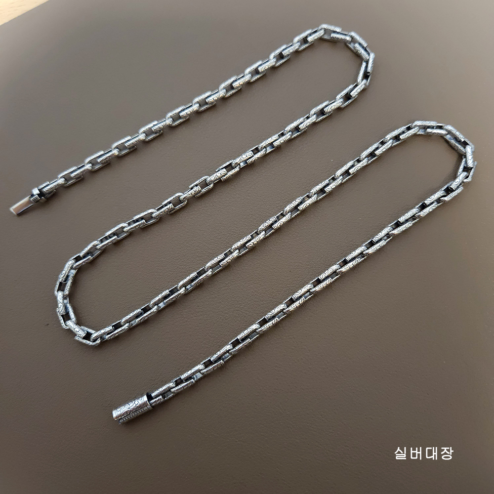 6.3mm 실버 925 빈티지 엔틱 패션 데일리 힙합 볼드 체인 줄 유화 은 목걸이 - 상세 이미지 4