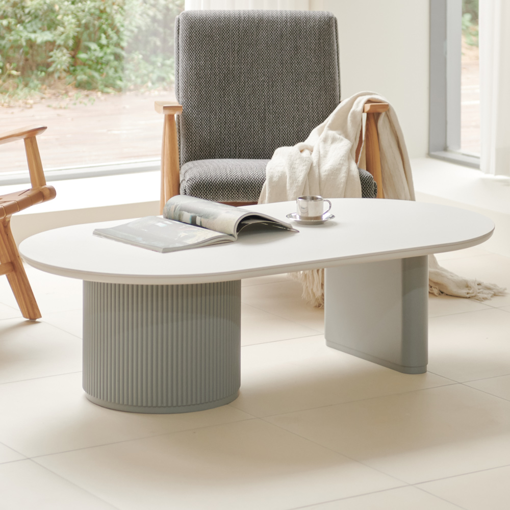 블랑드 밀크 세라믹 템바보드 거실 쇼파 테이블 양타원형 1300, 화이트