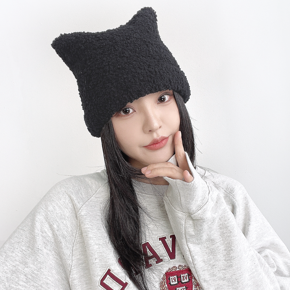 츄르 고양이 귀여성 겨울 수면사 니트 비니 털 모자