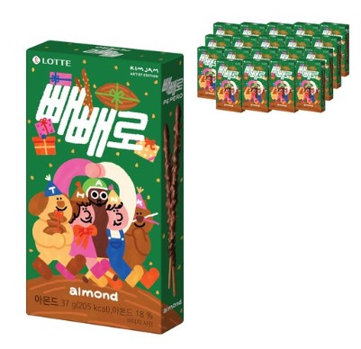 롯데 아몬드 빼빼로 37g X 20개 박스 데이 이벤트 막대과자 - 상품 이미지