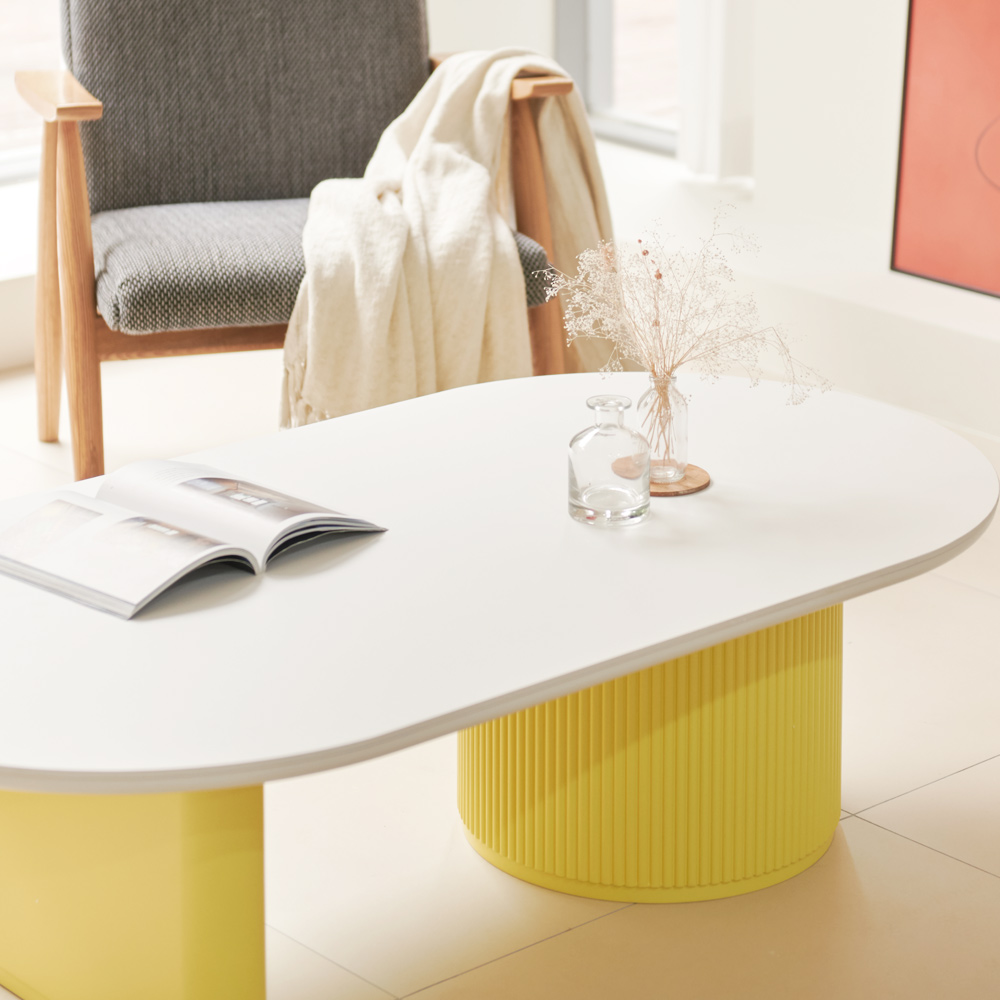 블랑드 밀크 세라믹 템바보드 거실 쇼파 테이블 양타원형 1300, 화이트