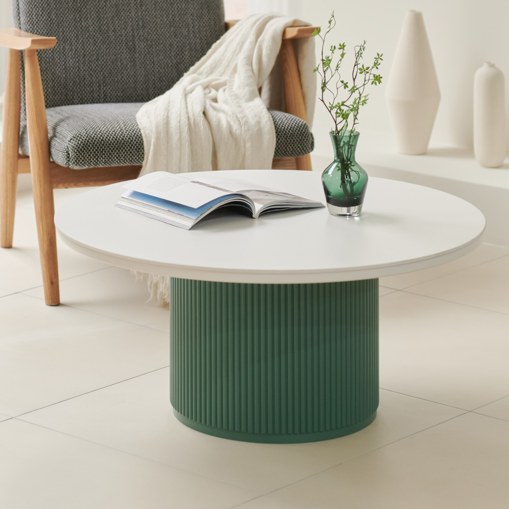 블랑드 밀크 세라믹 템바보드 거실 쇼파 테이블 원형 800, 화이트