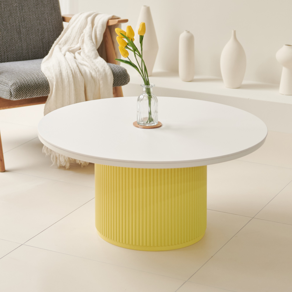 블랑드 밀크 세라믹 템바보드 거실 쇼파 테이블 원형 800, 화이트