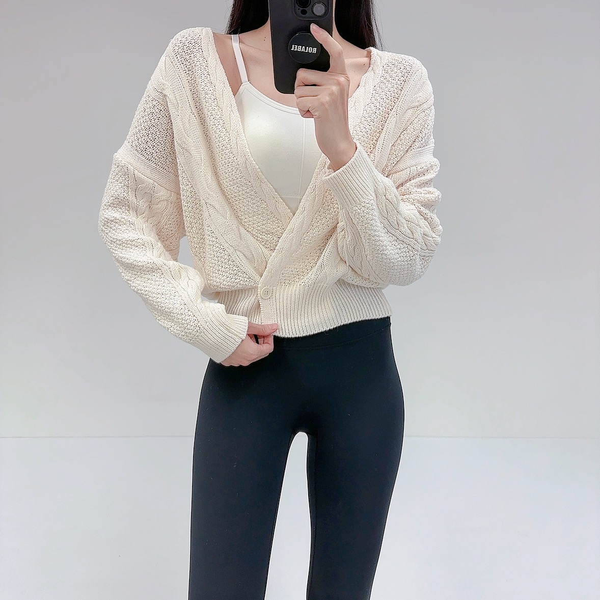 로라벨 엘버 필라테스복 여성 요가복 필라테스 요가 상의 옷 커버업 운동복 긴팔 랩 가디건 - 상세 이미지 4