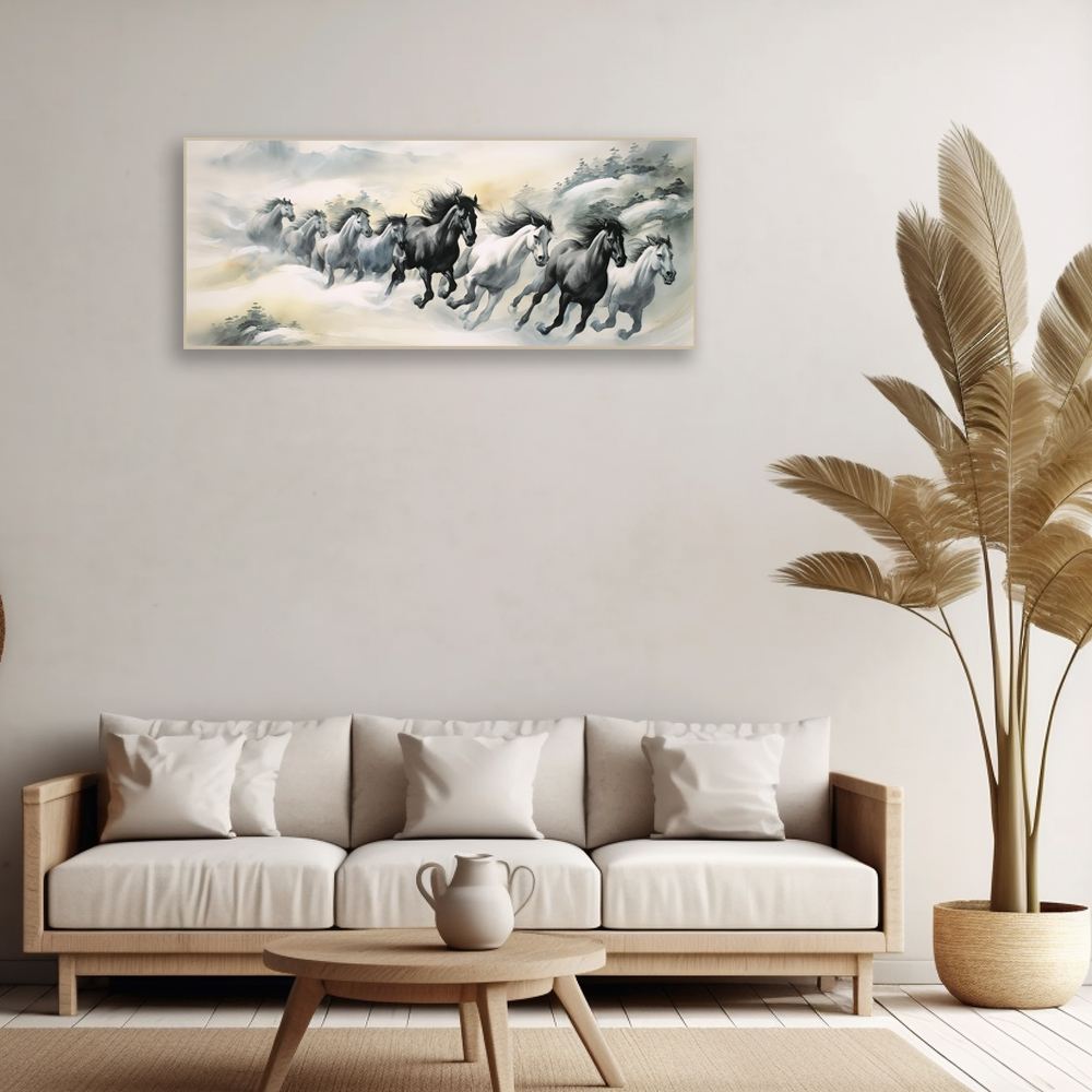 초원 팔마도 150x60cm 무광오크 알루미늄 액자 말그림 사업운 팔마도 풍수 인테리어