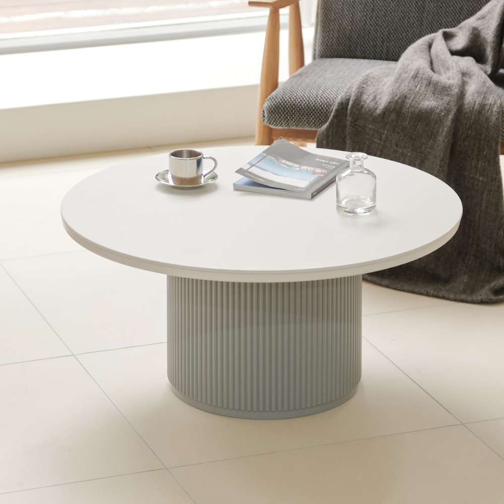 블랑드 밀크 세라믹 템바보드 거실 쇼파 테이블 원형 800, 화이트