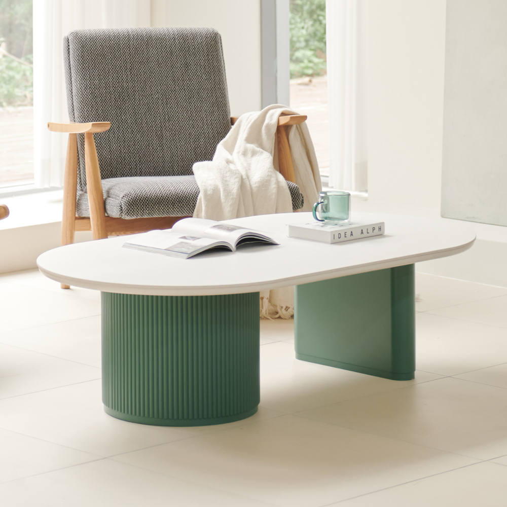 블랑드 밀크 세라믹 템바보드 거실 쇼파 테이블 양타원형 1300, 화이트