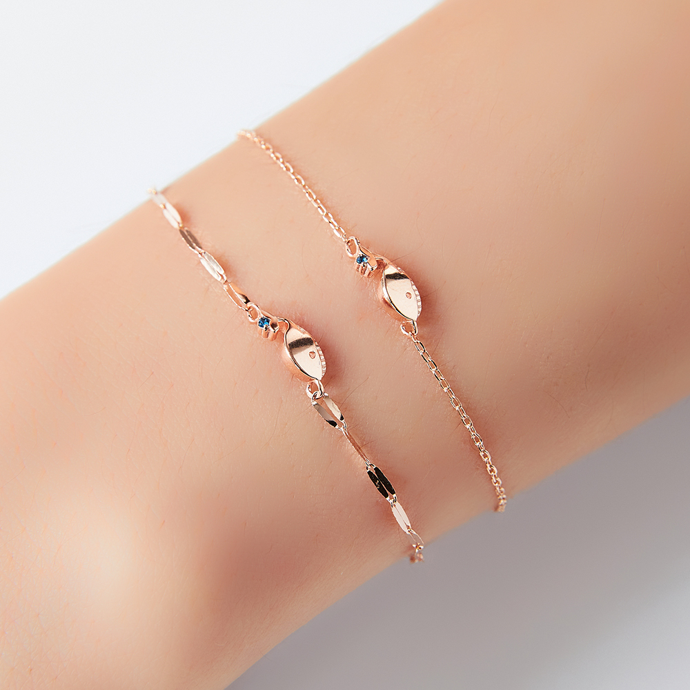 14K 럭키 고래 체인 금 팔찌