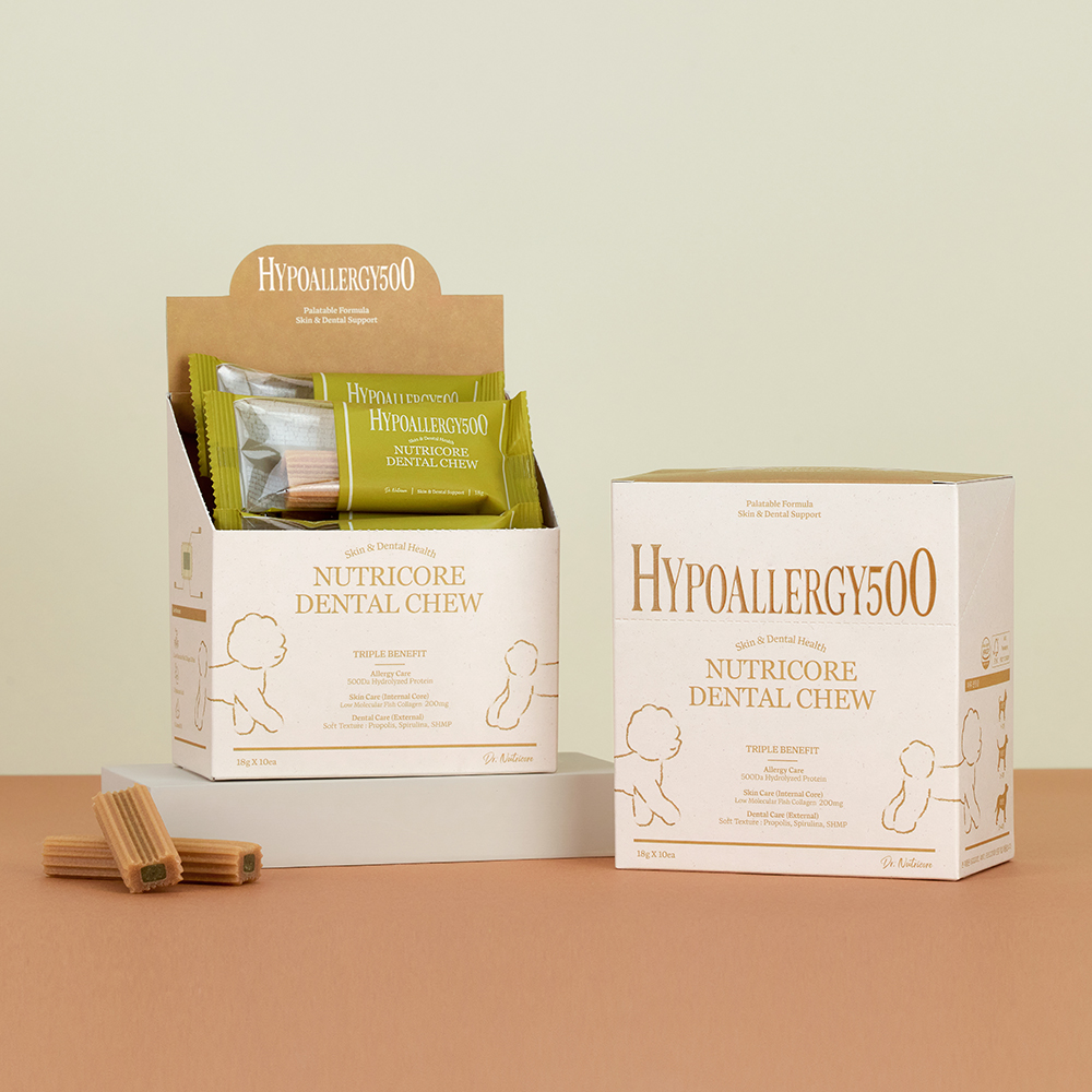 닥터뉴트리코어 하이포알러지500 눈물 피부 양치 치석관리 가수분해 간식 강아지 덴탈껌