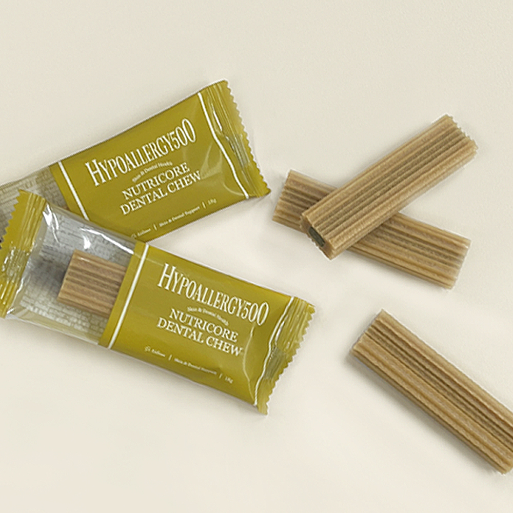 닥터뉴트리코어 하이포알러지500 눈물 피부 양치 치석관리 가수분해 간식 강아지 덴탈껌