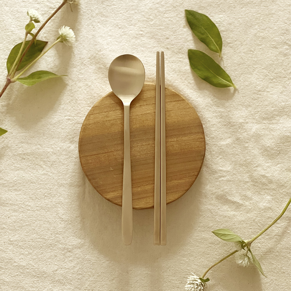 [이니셜 각인]놋향 방짜유기 어린이 스푼 수저 젓가락 세트 백일 돌 선물 놋수저