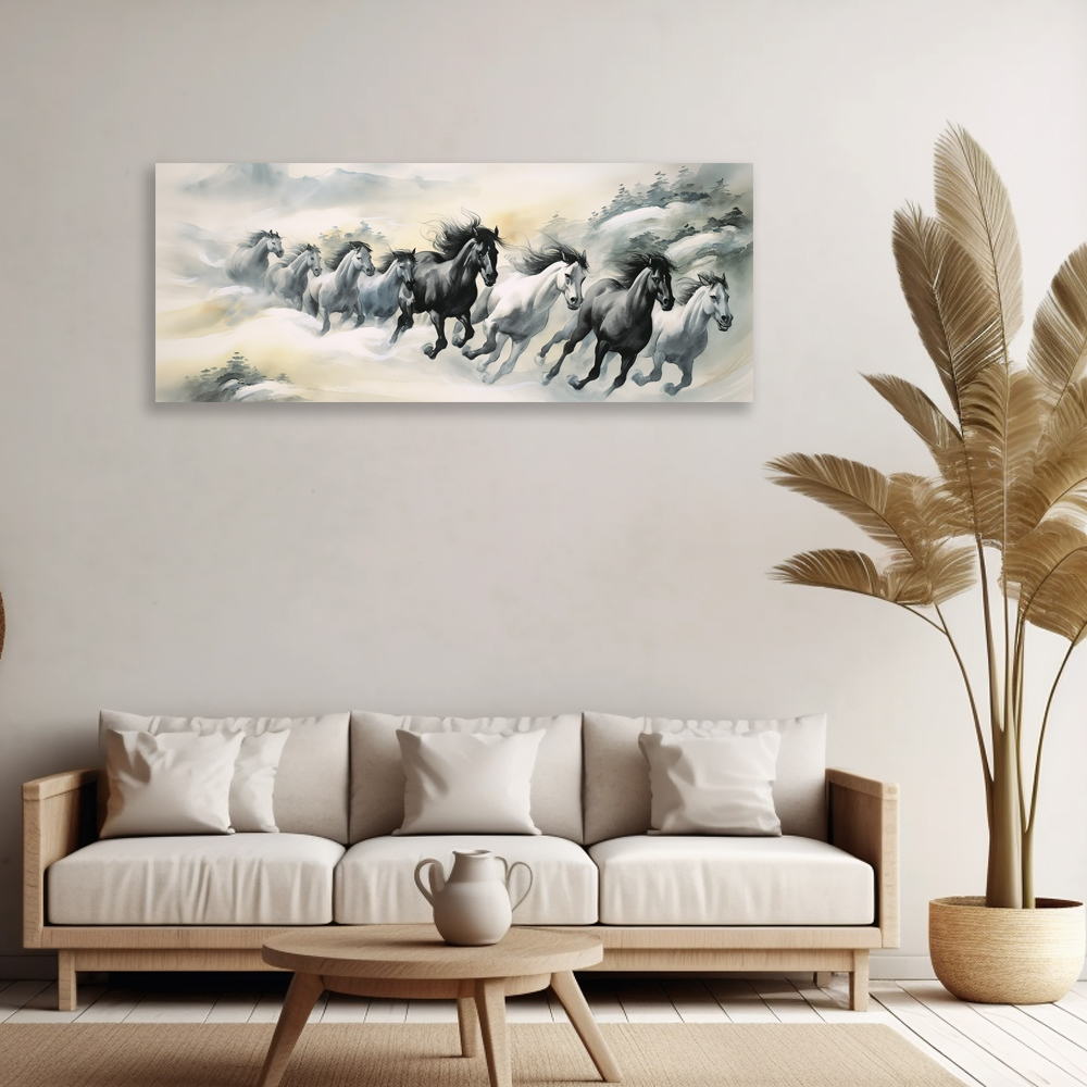 초원팔마도 150x60 캔버스 액자 말그림 - 상세 이미지 3