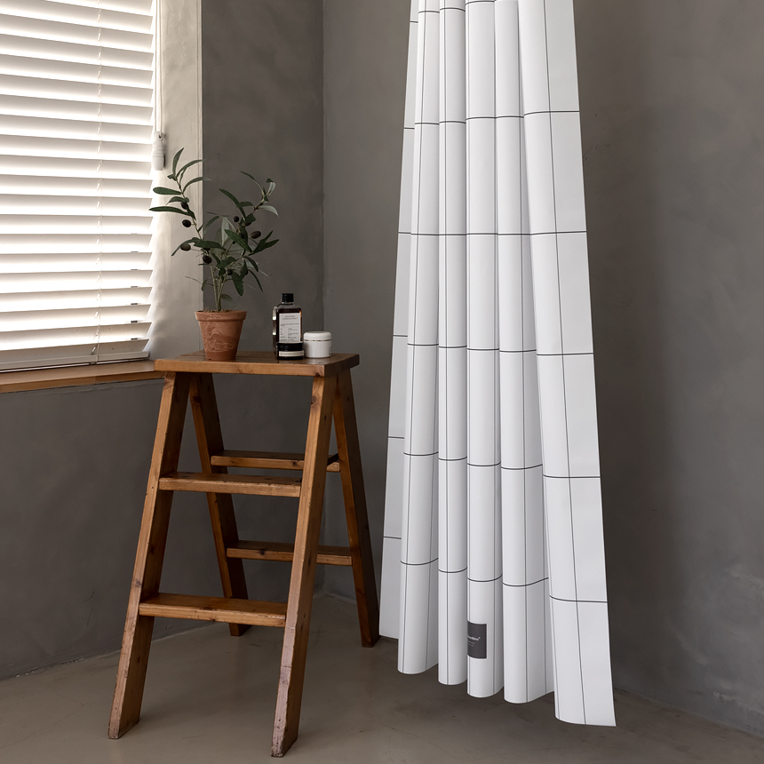 원세븐나인 네로우 그리드 샤워커튼 M (3color) 호텔욕실 부스 가림막 베란다정리