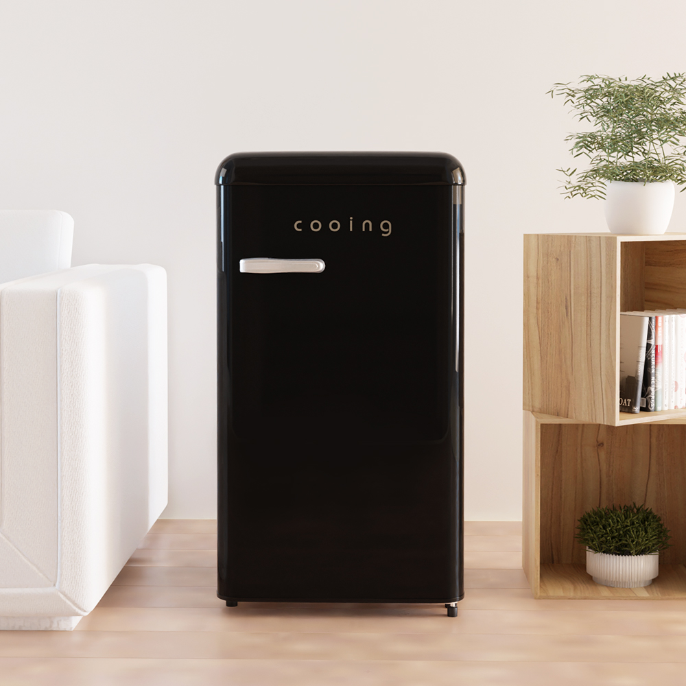 쿠잉 레트로 미니냉장고 REF-S92 소형 원룸 사무실 작은 슬림 가정용 블랙