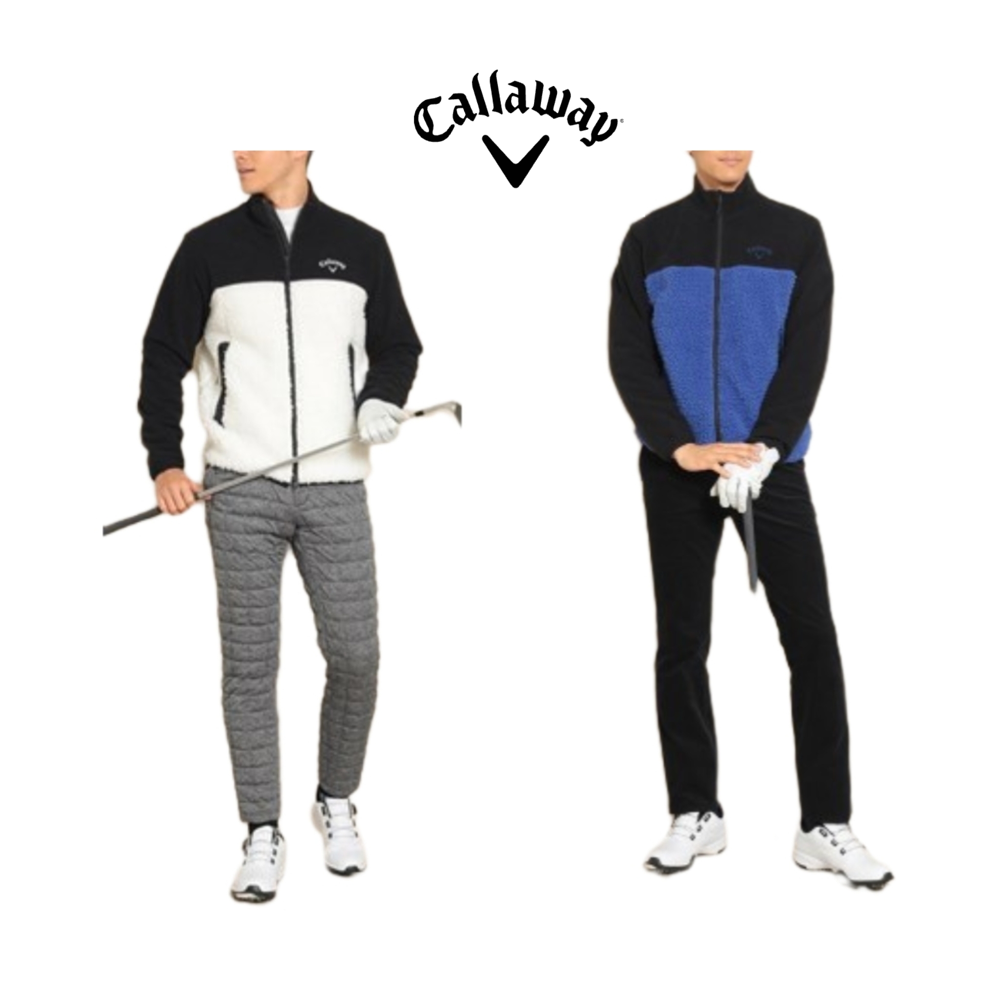 캘러웨이 남성골프웨어 보어 플리스 컬러 블록 긴팔 풀 지퍼 블루종 C22217106